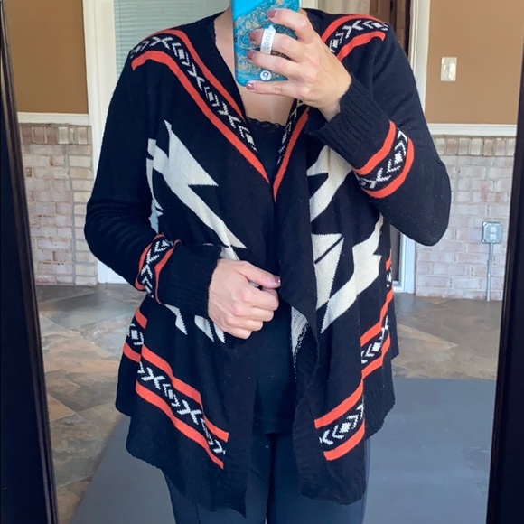 Aztec print cardigan sweater (black) - Picture 2 of 8